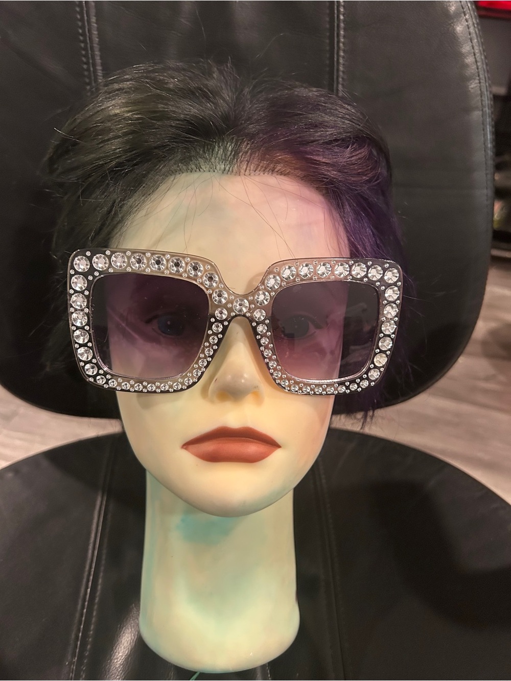 Crystal-Embellished Oversized Sunglasses - Gray Frame
